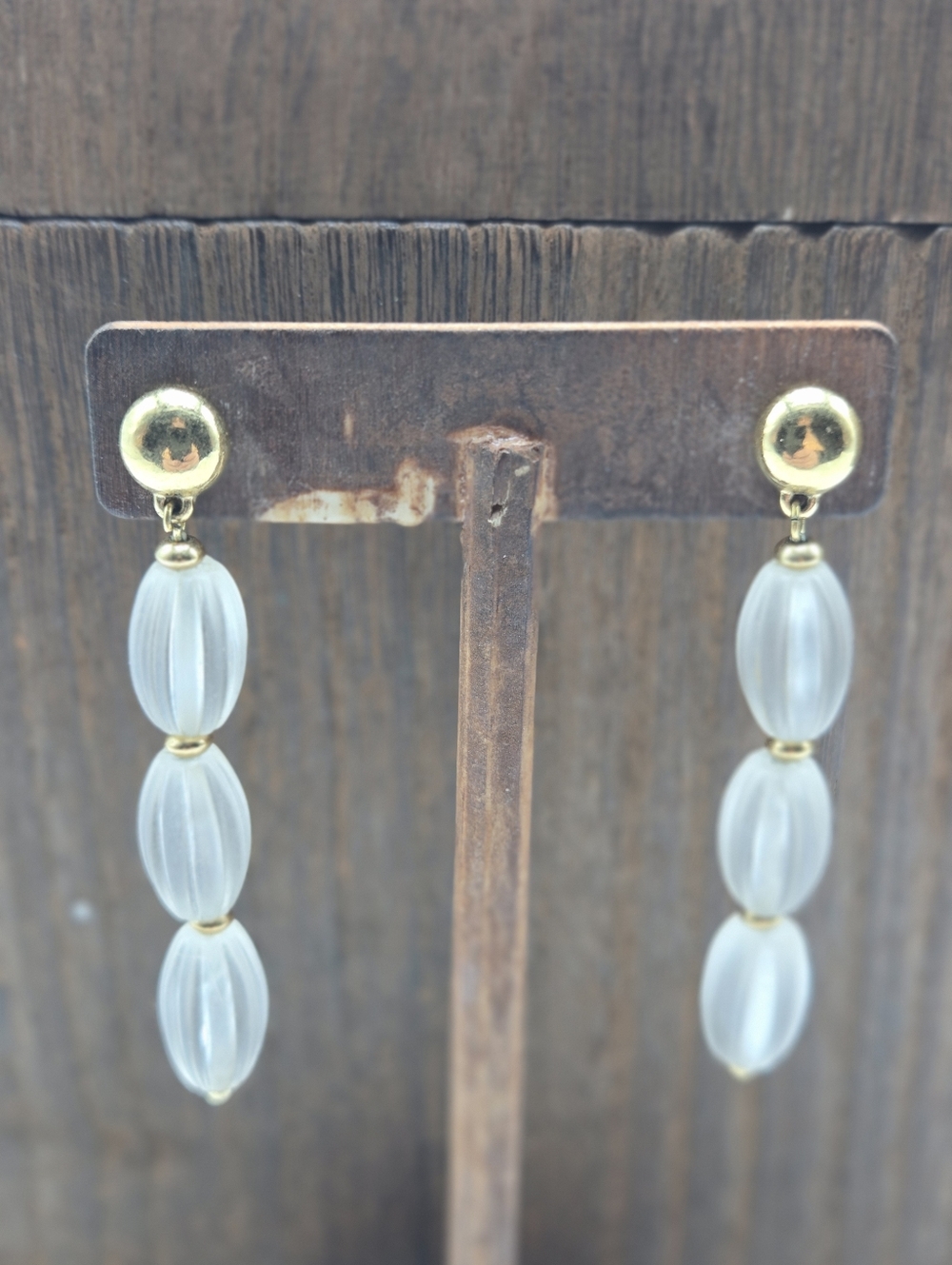 90's Monet Earrings Pierced Frosted Beads Gold Tone Dangle Drop Statement VTG